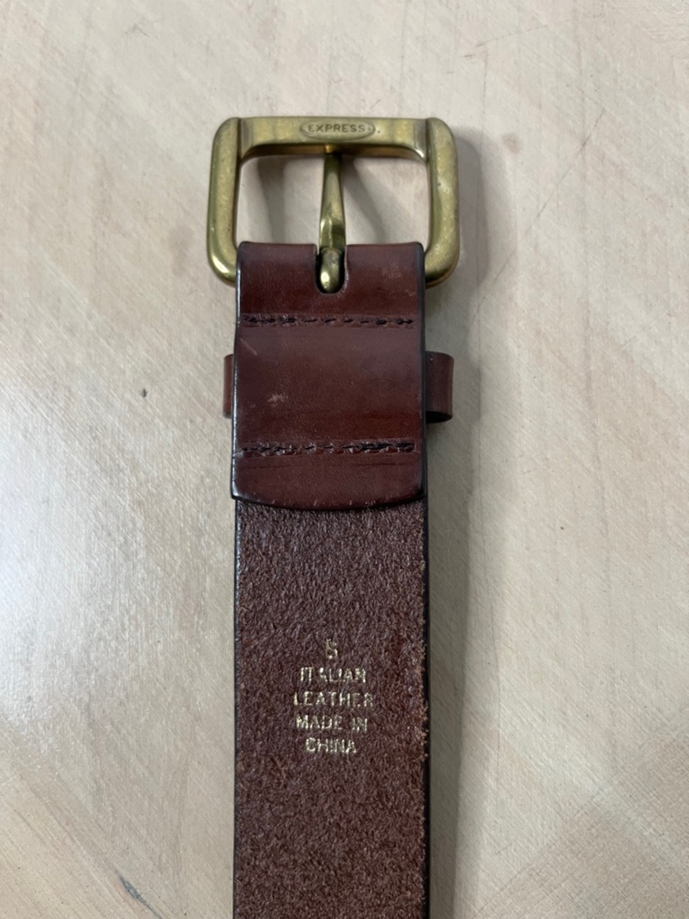 Express Women's Brown Italian Leather Belt with Brass Buckle Size @ - Picture 2 of 5